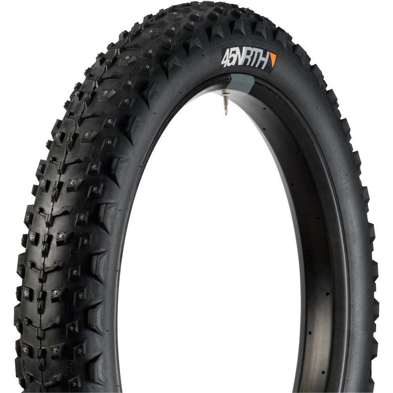 45NRTH Dillinger 4 Tire - 26 x 4 Tubeless Folding BLK 120 TPI 240 Concave Carbide Aluminum Studs
