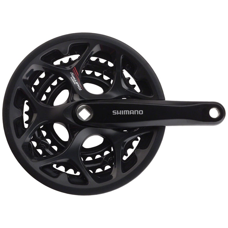 Shimano Tourney FC-A073 Crankset - 170mm 7/8-Speed 50/39/30t Riveted Square Taper JIS Spindle Interface BLK With Chainguard