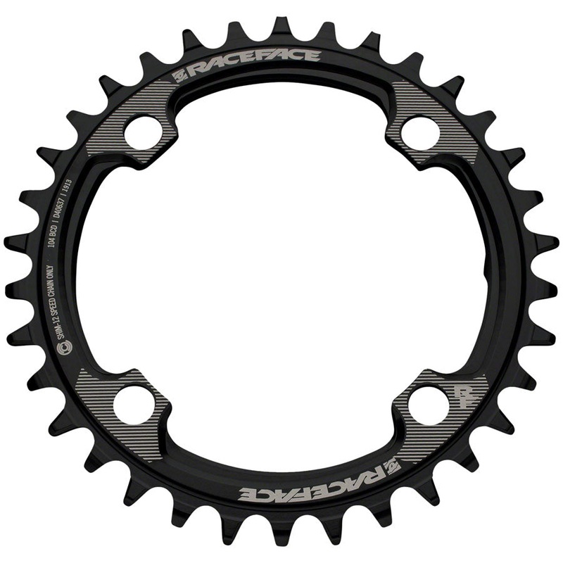 RaceFace 1x 104 BCD Hyperglide+ Chainring - 32t 104 BCD 4-Bolt Requires Shimano 12-speed Hyperglide+ Chain 7075 Aluminum BLK