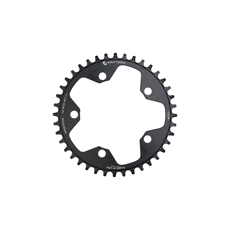 Wolf Tooth 110 BCD Cyclocross Road Chainring - 40t 110 BCD 5-Bolt Drop-Stop 10/11/12-Speed Eagle Flattop Compatible BLK