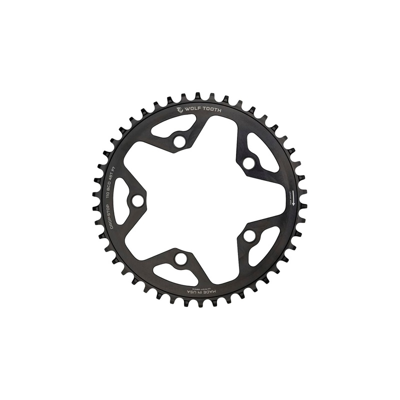 Wolf Tooth 110 BCD Cyclocross Road Chainring - 46t 110 BCD 5-Bolt Drop-Stop 10/11/12-Speed Eagle Flattop Compatible BLK