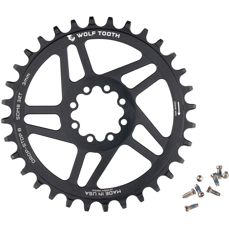 Wolf Tooth Direct Mount Chainring - 32t SRAM Direct Mount Drop-Stop B For SRAM 8-Bolt Cranksets 3mm Offset BLK