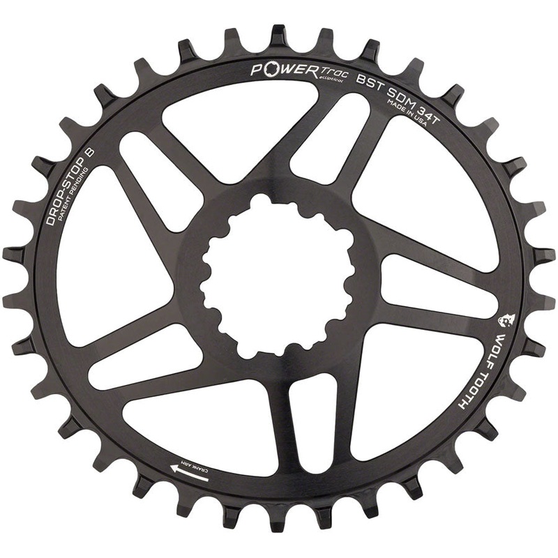 Wolf Tooth Elliptical Direct Mount Chainring - 34t SRAM Direct Mount Drop-Stop B For SRAM 3-Bolt Boost Cranksets 3mm Offset BLK